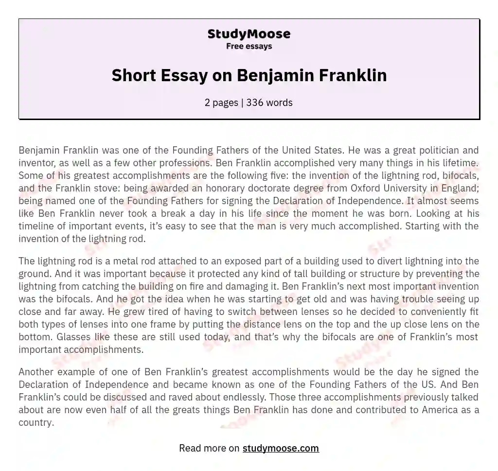 Short Essay on Benjamin Franklin essay
