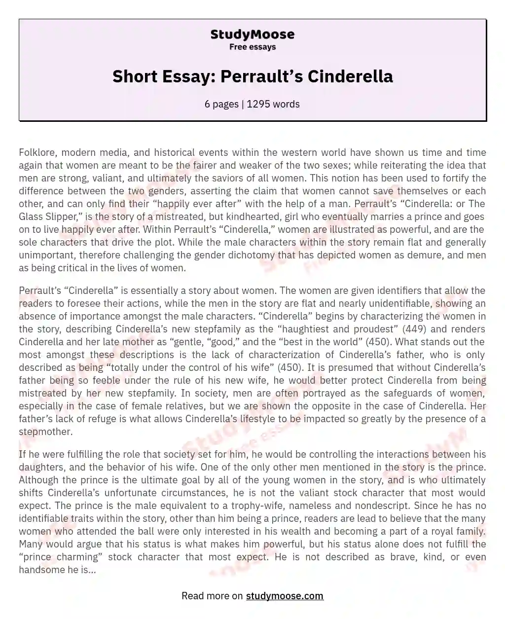Short Essay: Perrault’s Cinderella essay