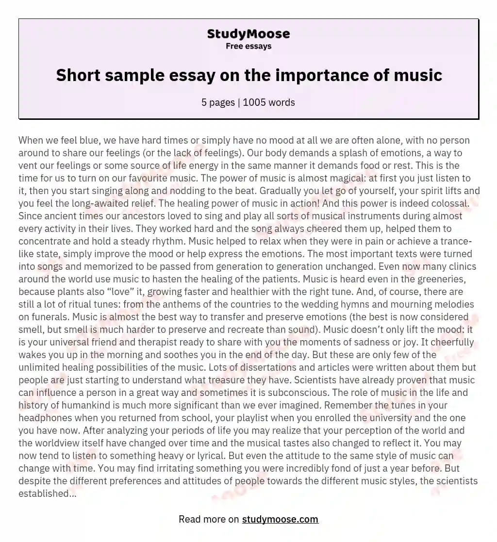 Short sample essay on the importance of music essay