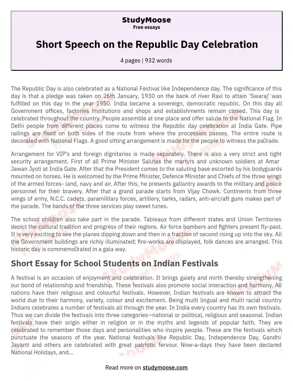 Short Speech on the Republic Day Celebration essay