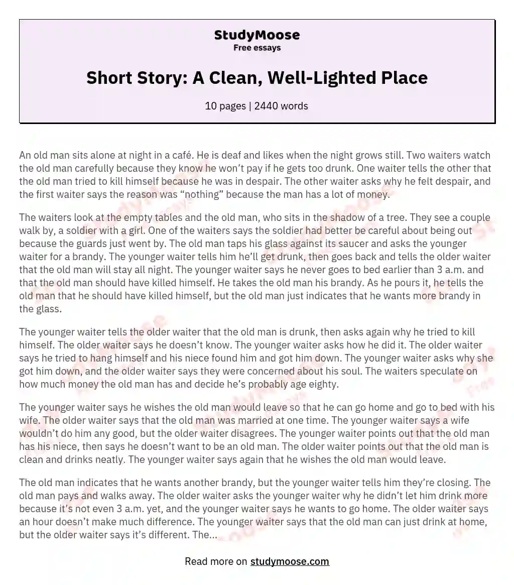 Short Story: A Clean, Well-Lighted Place