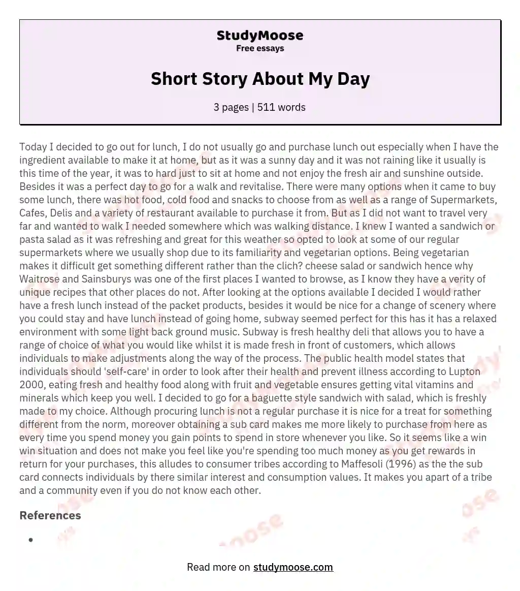 Short Story About My Day essay