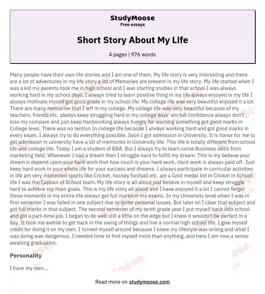 Short Story About My Life essay