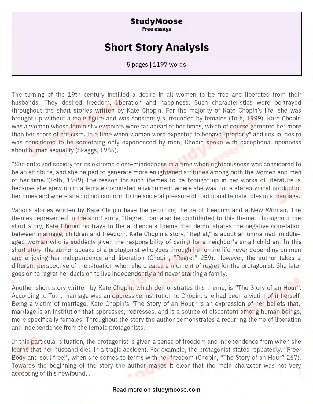 Short Story Analysis essay