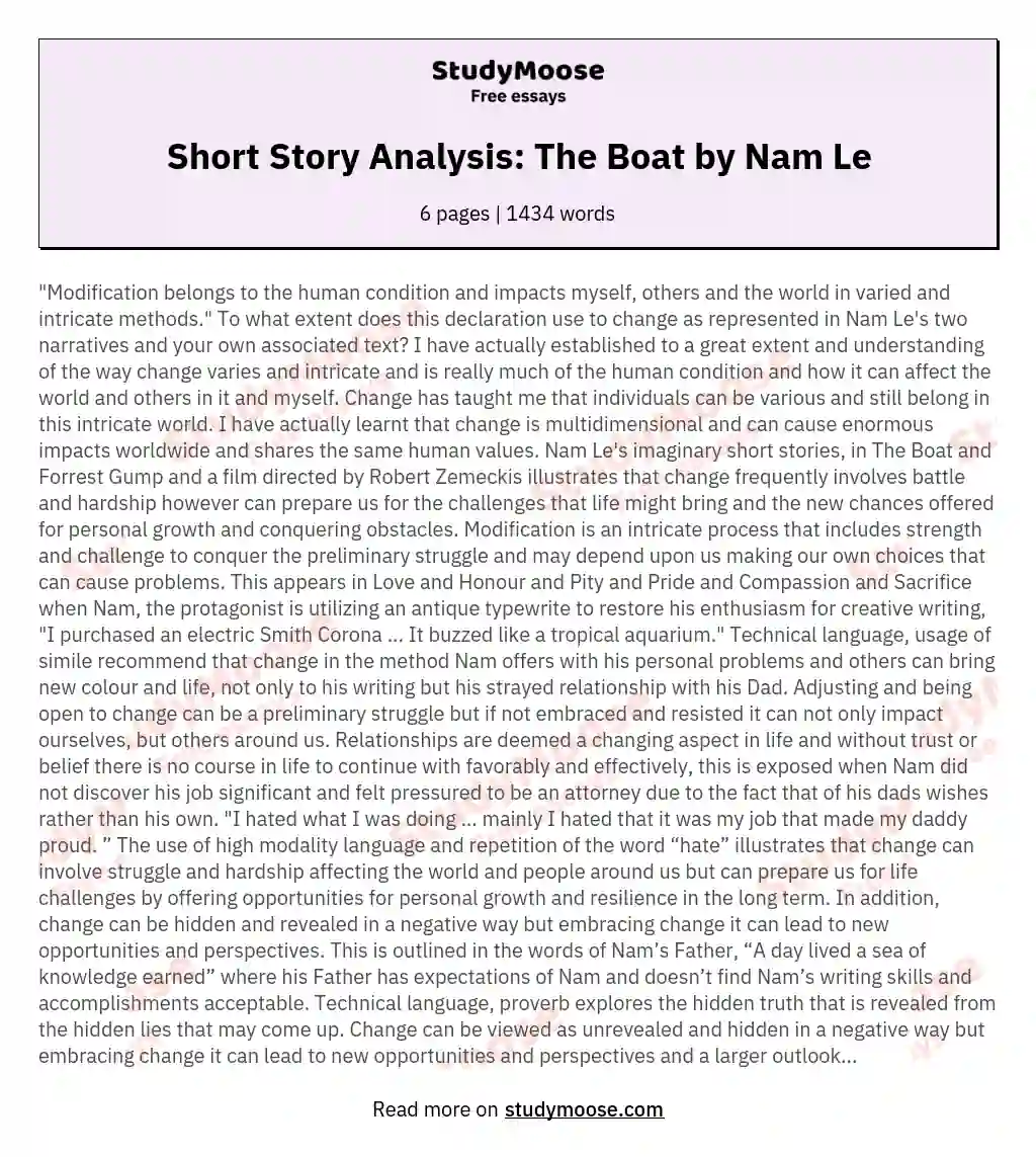 Short Story Analysis: The Boat by Nam Le essay