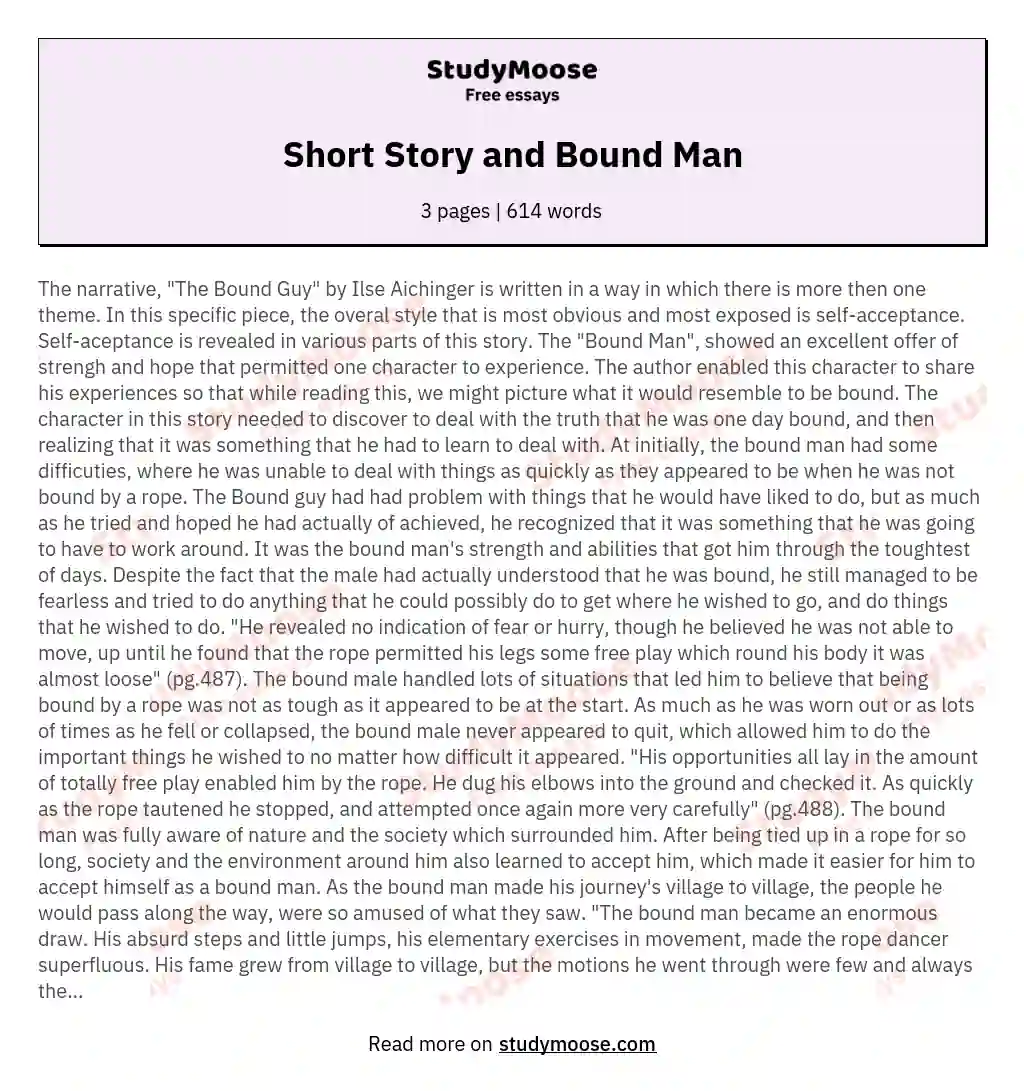 Short Story and Bound Man essay