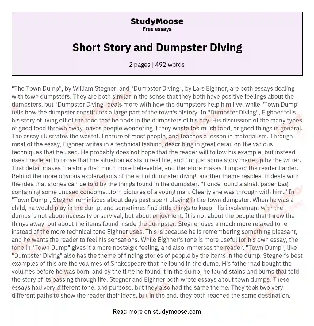 Short Story and Dumpster Diving essay