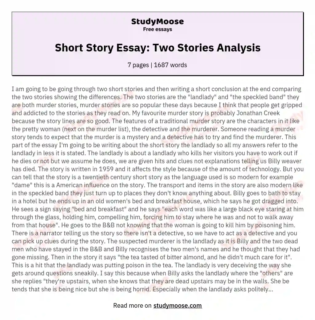 Short Story Essay: Two Stories Analysis essay