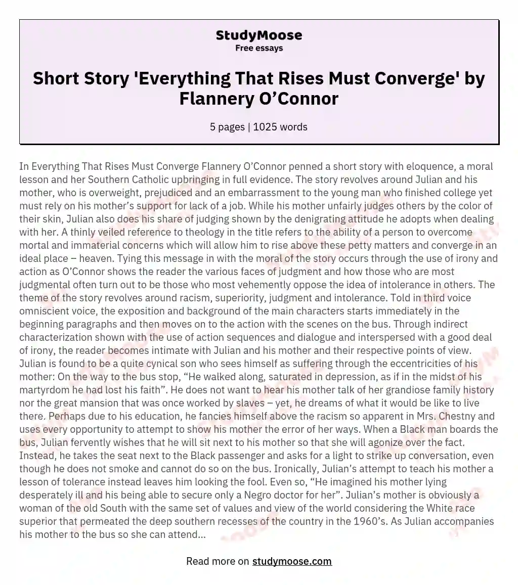 Short Story 'Everything That Rises Must Converge' by Flannery O’Connor