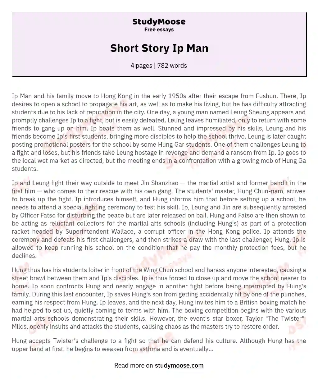 Short Story Ip Man essay