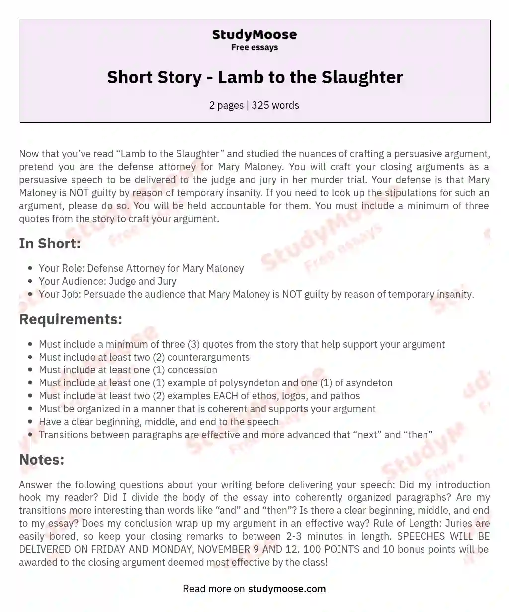 Short Story - Lamb to the Slaughter