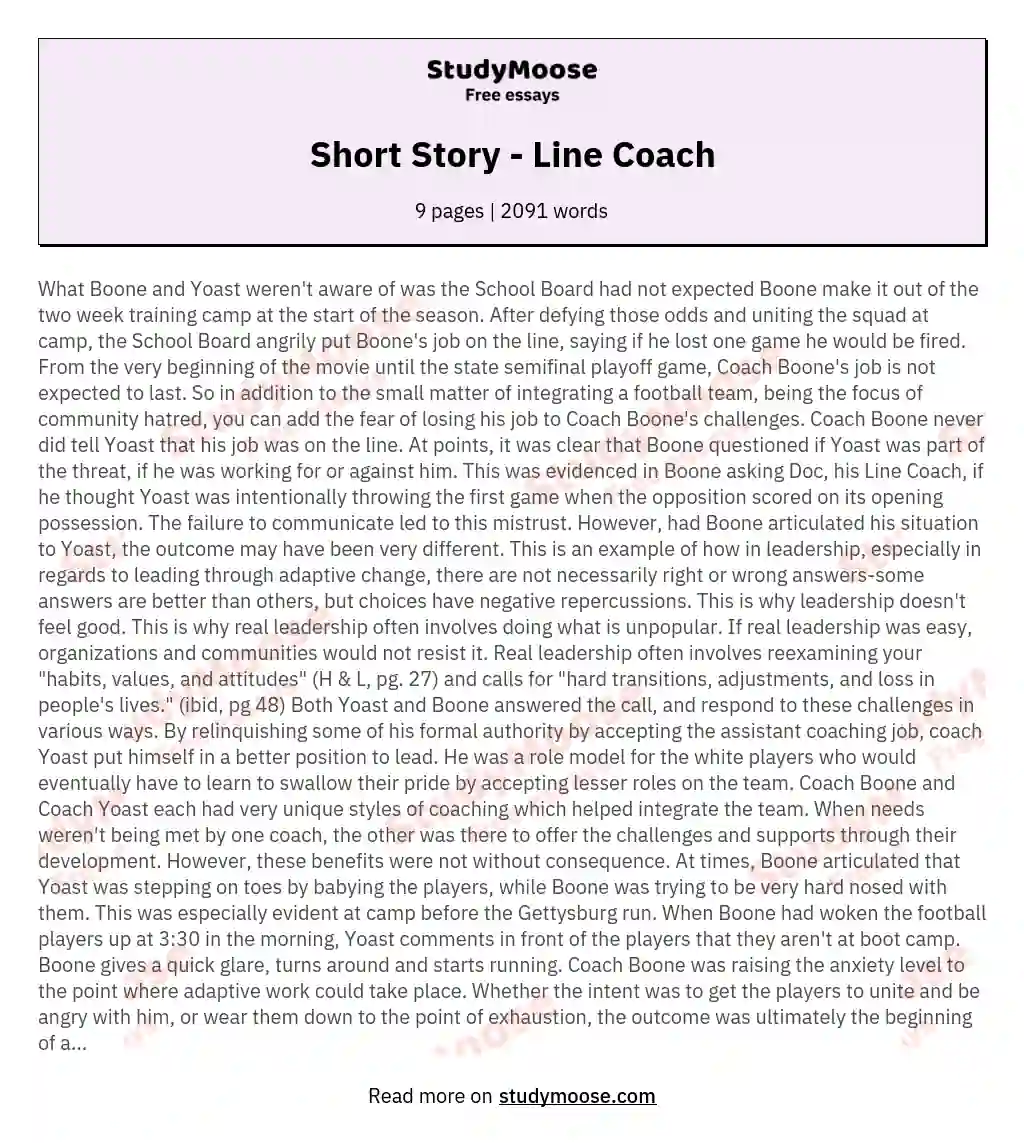 Short Story - Line Coach essay