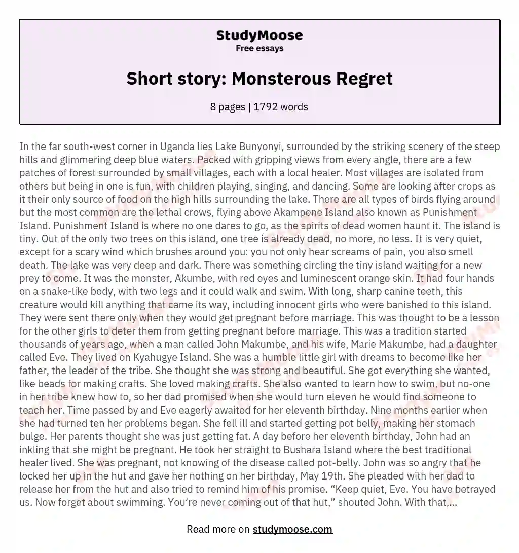 Short story: Monsterous Regret essay