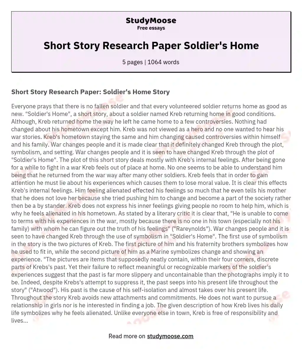 Short Story Research Paper Soldier's Home essay