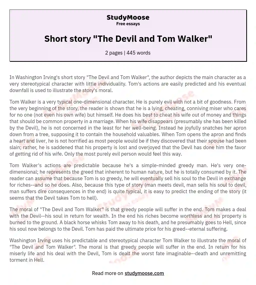 Short story "The Devil and Tom Walker" essay