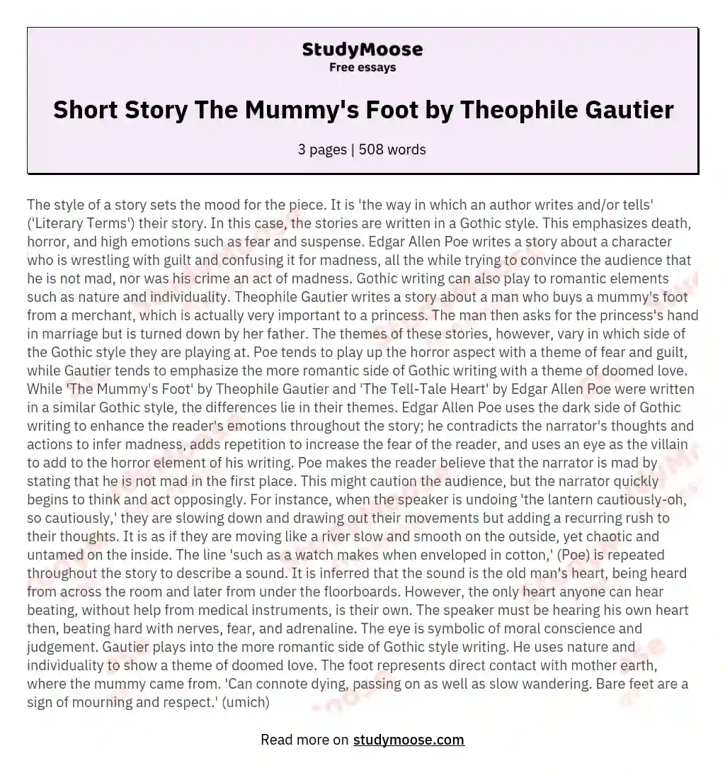 Short Story The Mummy's Foot by Theophile Gautier essay