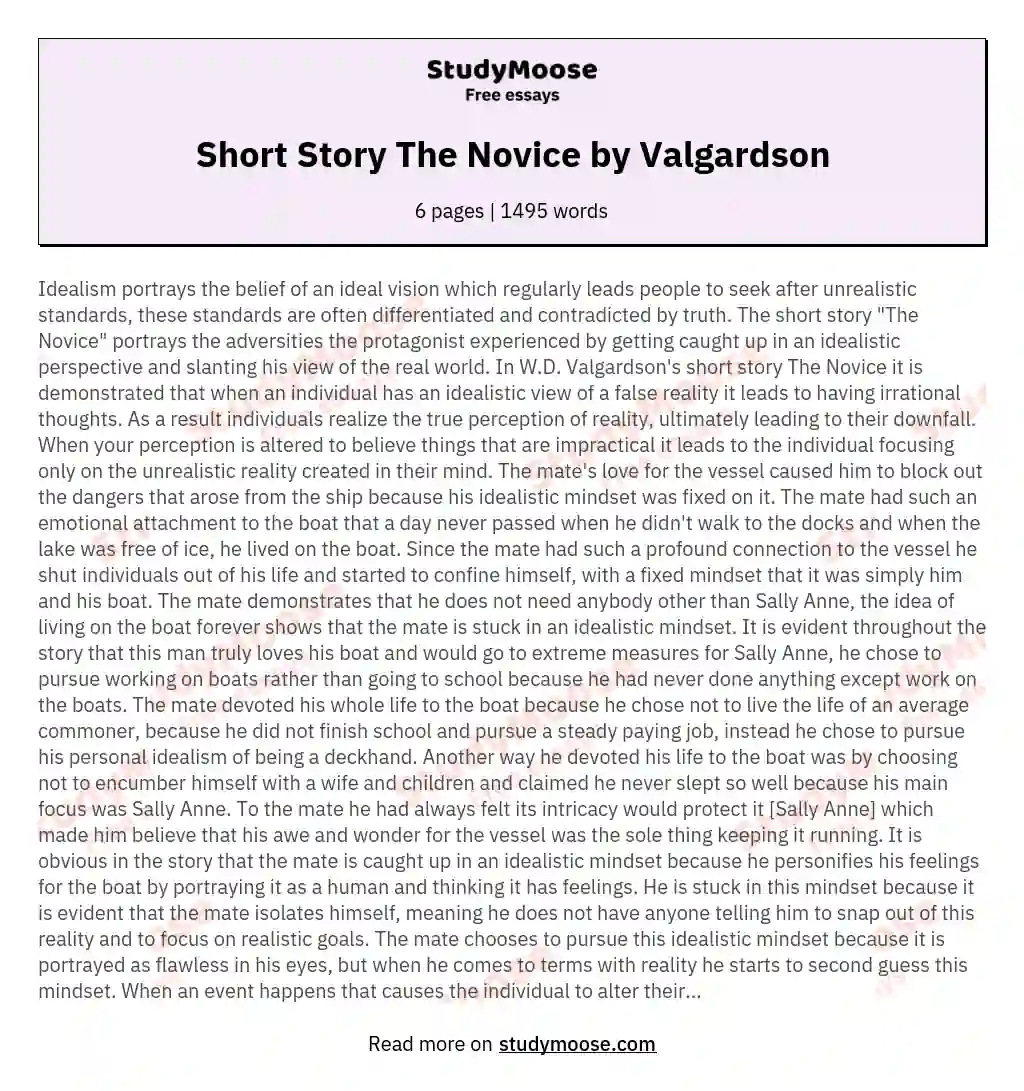 Short Story The Novice by Valgardson essay
