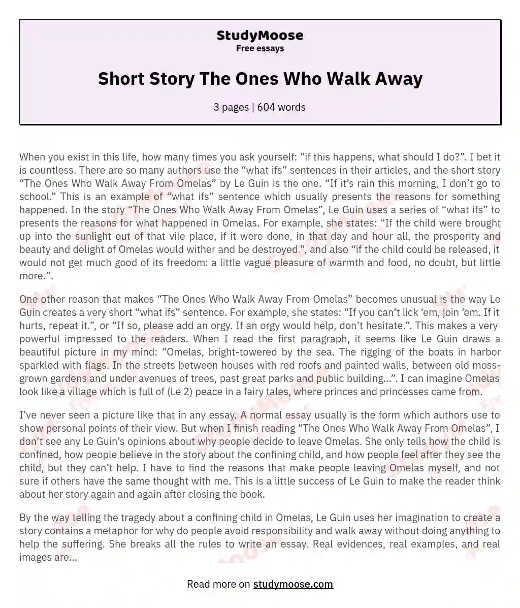 Short Story The Ones Who Walk Away essay