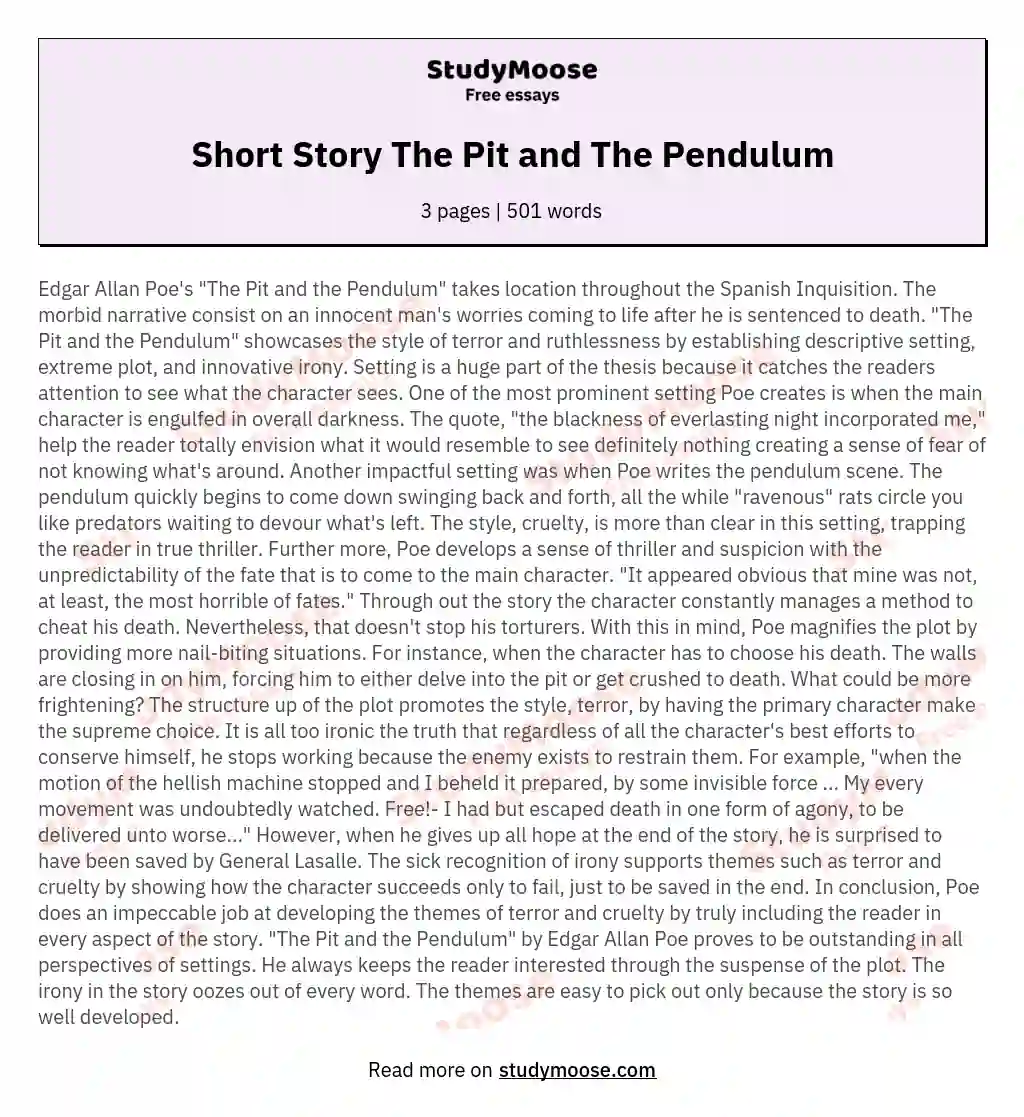 Short Story The Pit and The Pendulum