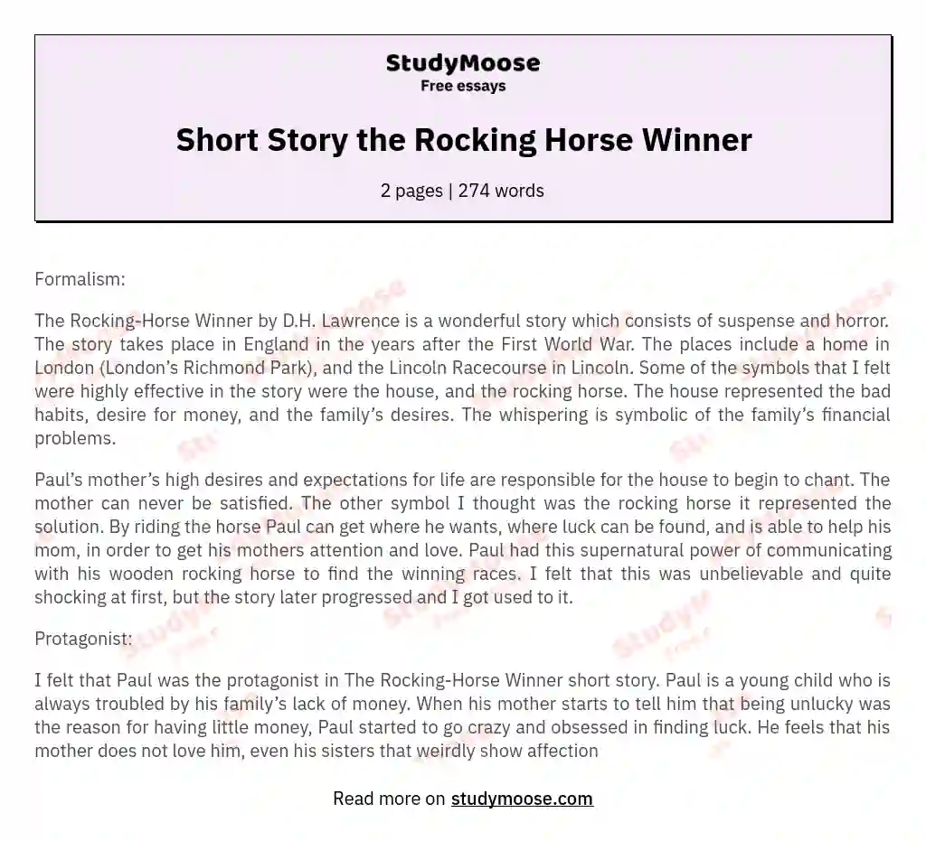 the rocking horse winner short story