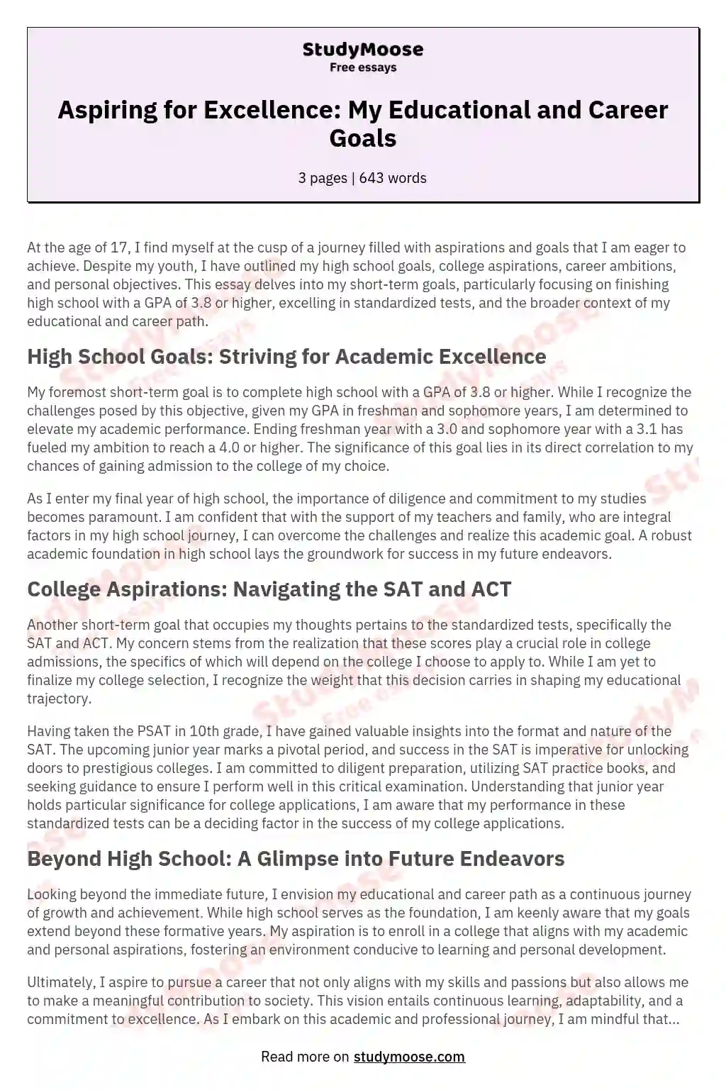 Aspiring for Excellence: My Educational and Career Goals essay