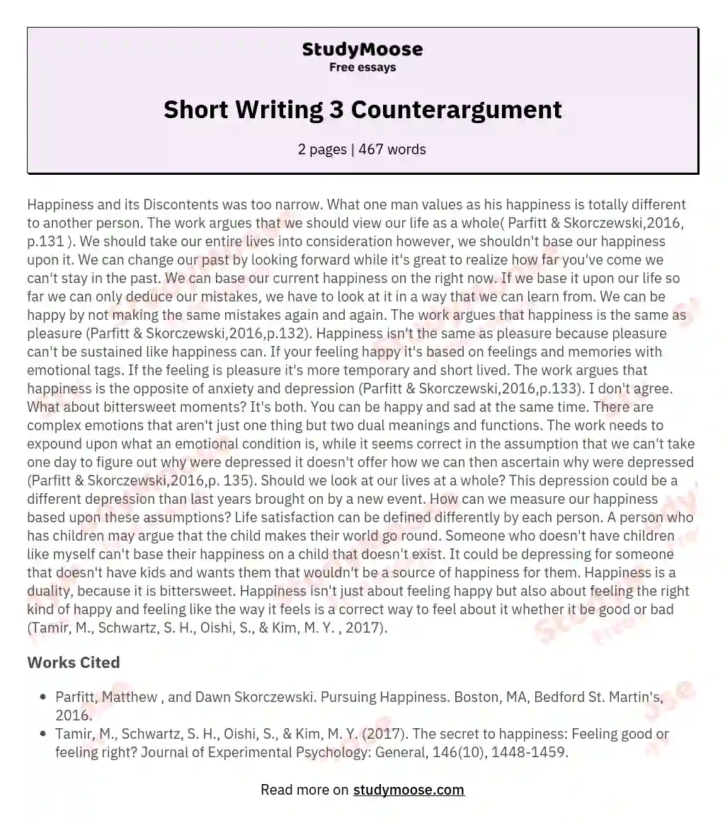 Short Writing 3 Counterargument essay