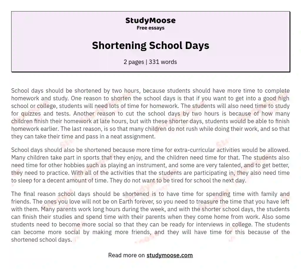 Shortening School Days essay