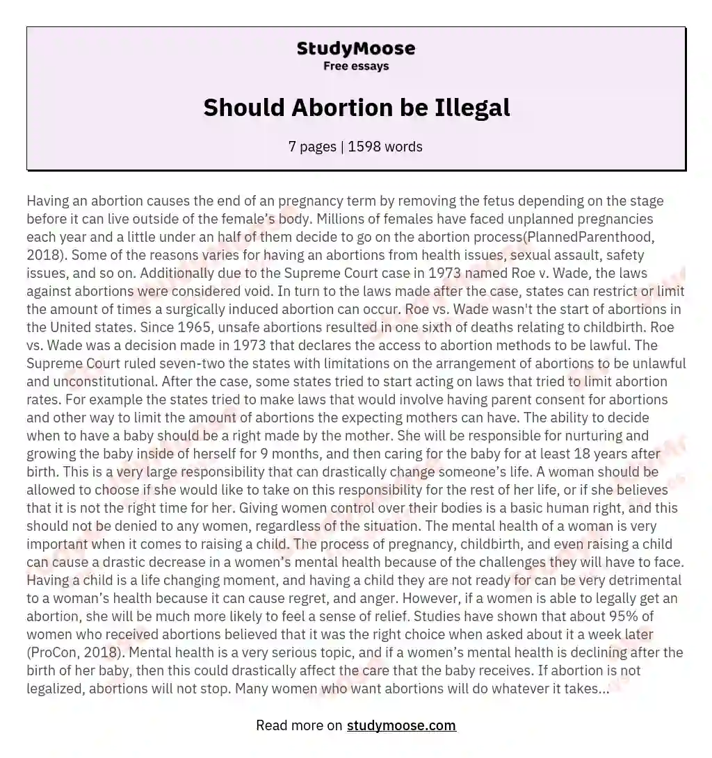 Should Abortion be Illegal essay
