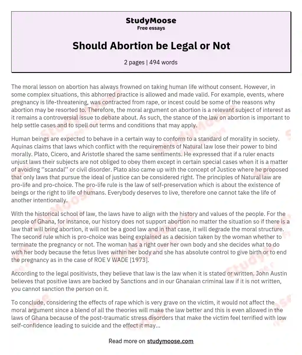 Should Abortion be Legal or Not