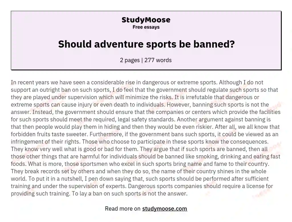 Should adventure sports be banned? essay