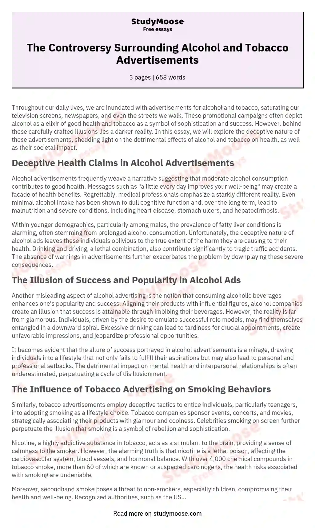 Should Alcohol and Tobacco Advertisement Be Banned