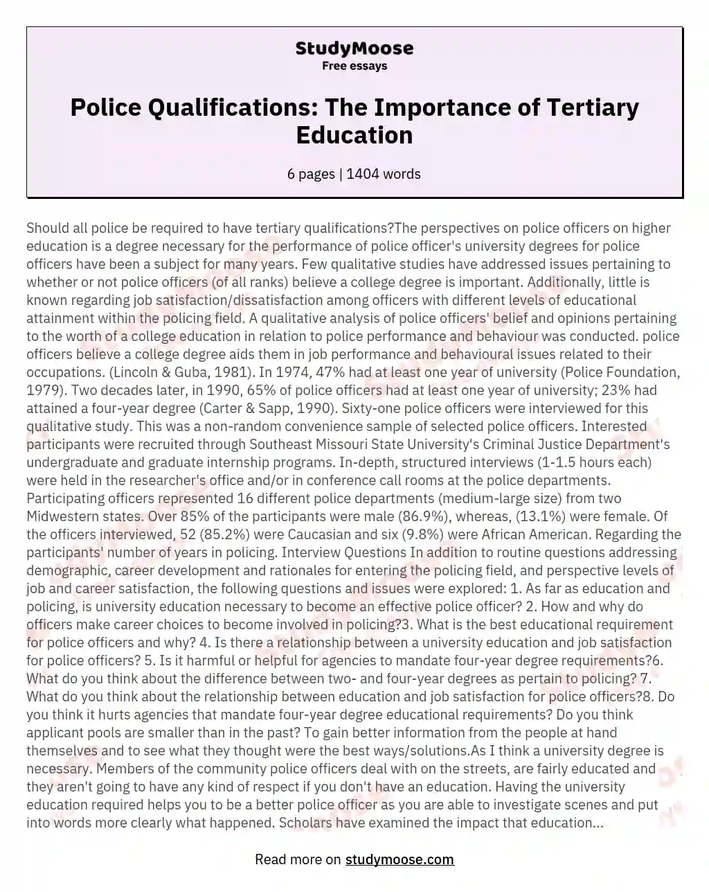 Police Qualifications: The Importance of Tertiary Education