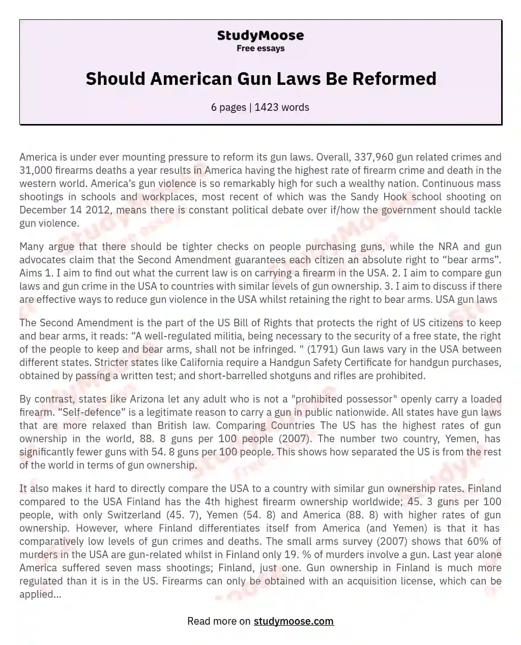 Should American Gun Laws Be Reformed essay