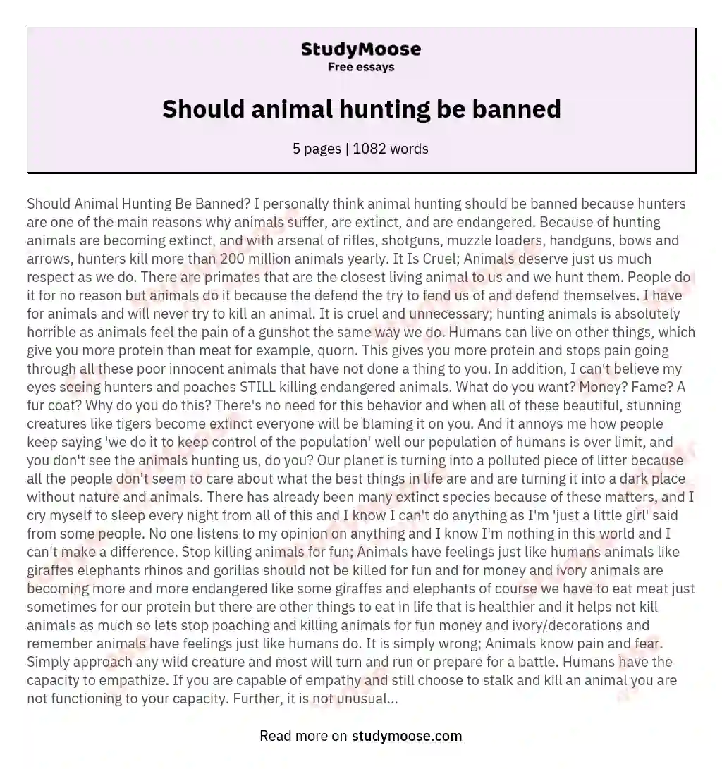 animal hunting should be banned worldwide essay