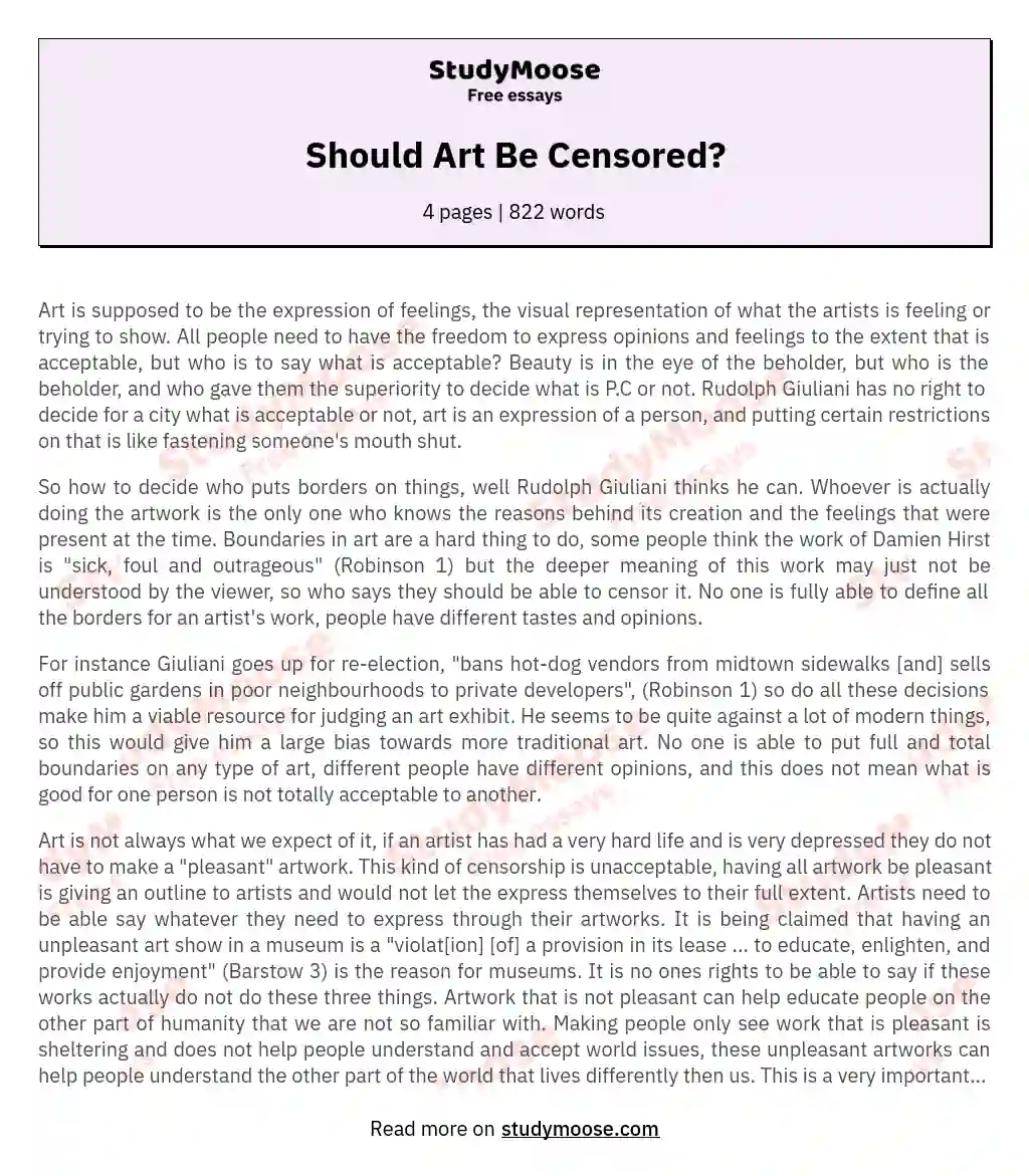Should Art Be Censored? essay
