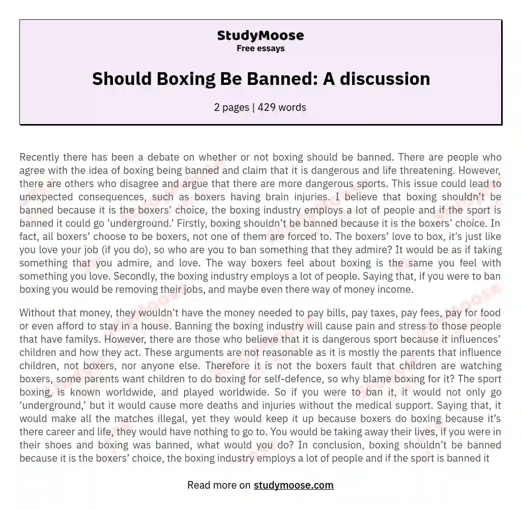 Should Boxing Be Banned: A discussion