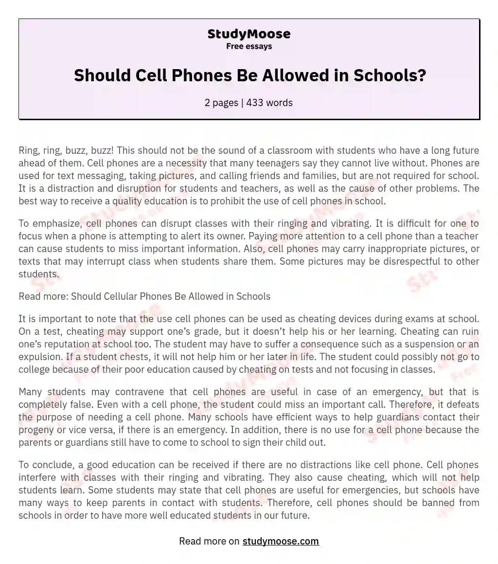research questions about cell phones in school