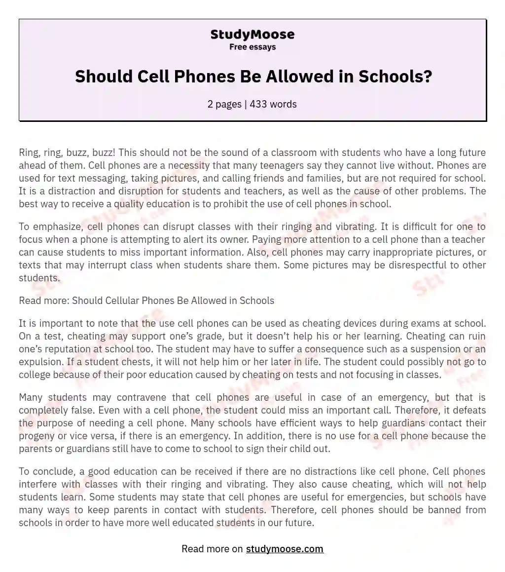 thesis statement using cell phones