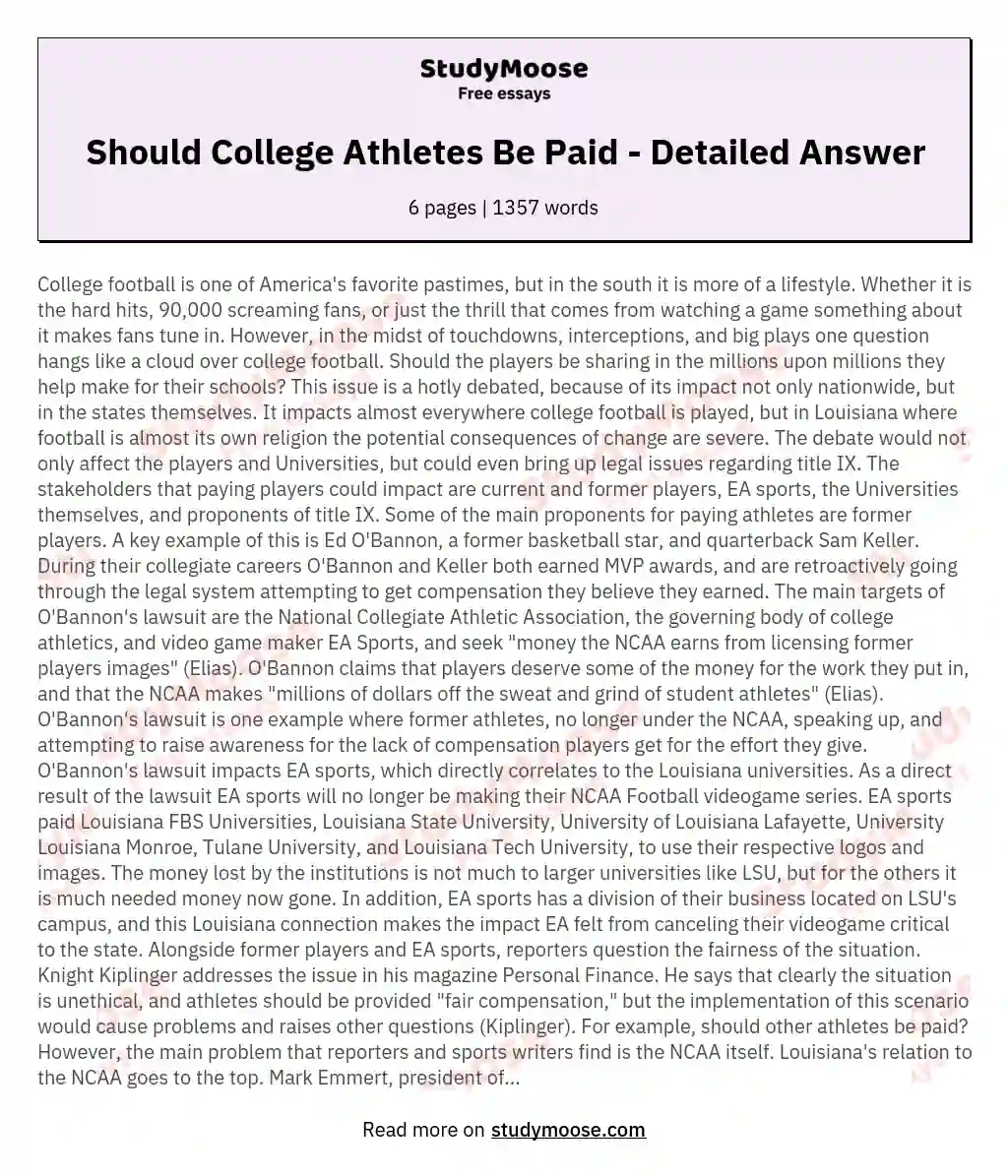 Should College Athletes Be Paid - Detailed Answer essay