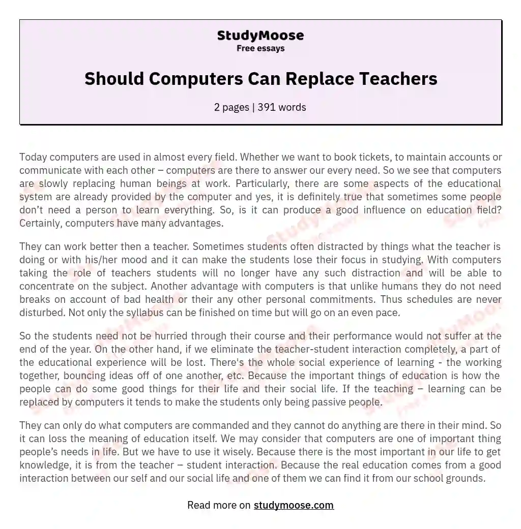 Should Computers Can Replace Teachers essay