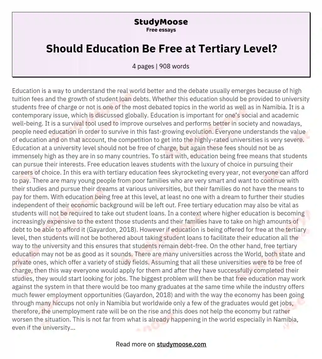 Should Education Be Free at Tertiary Level?