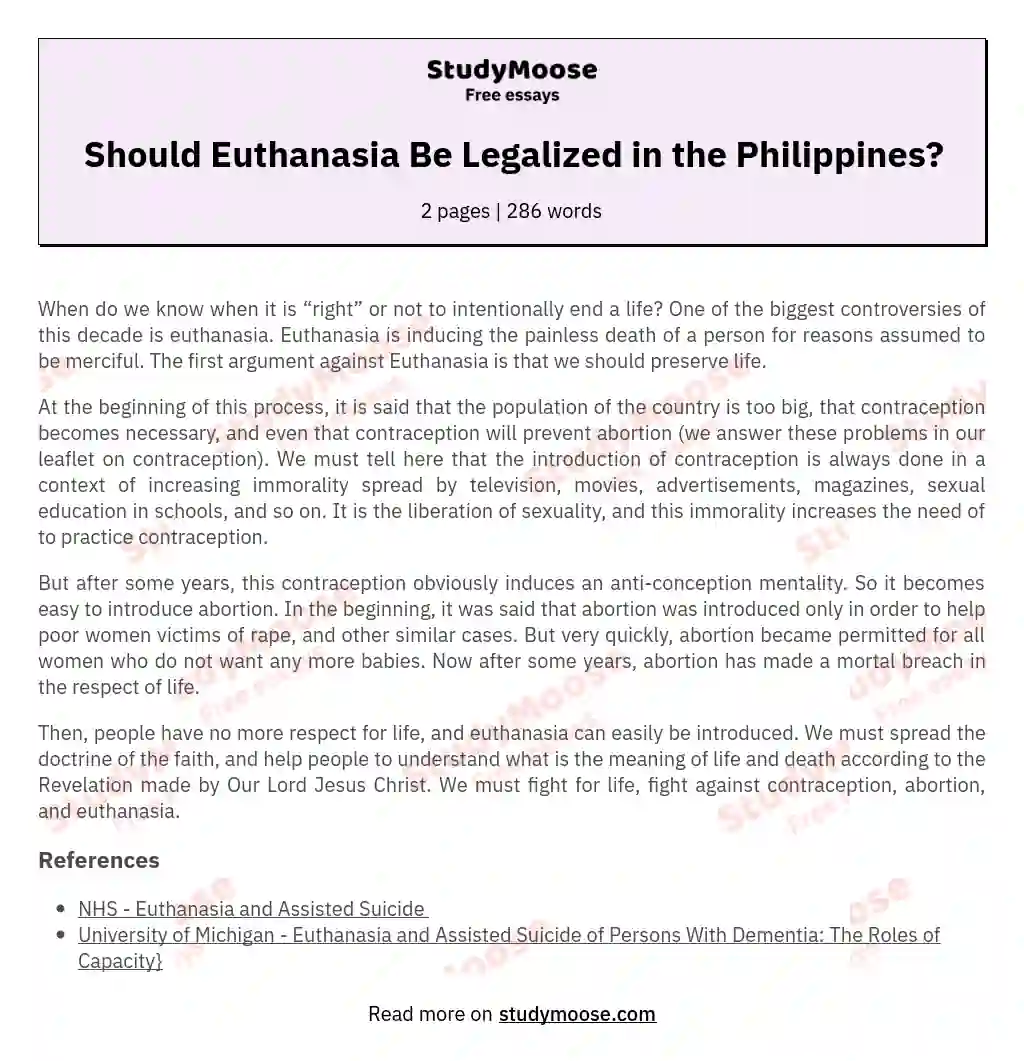 Should Euthanasia Be Legalized in the Philippines?