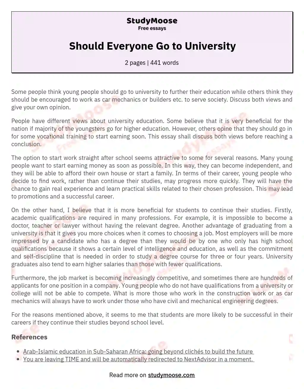Should Everyone Go to University essay
