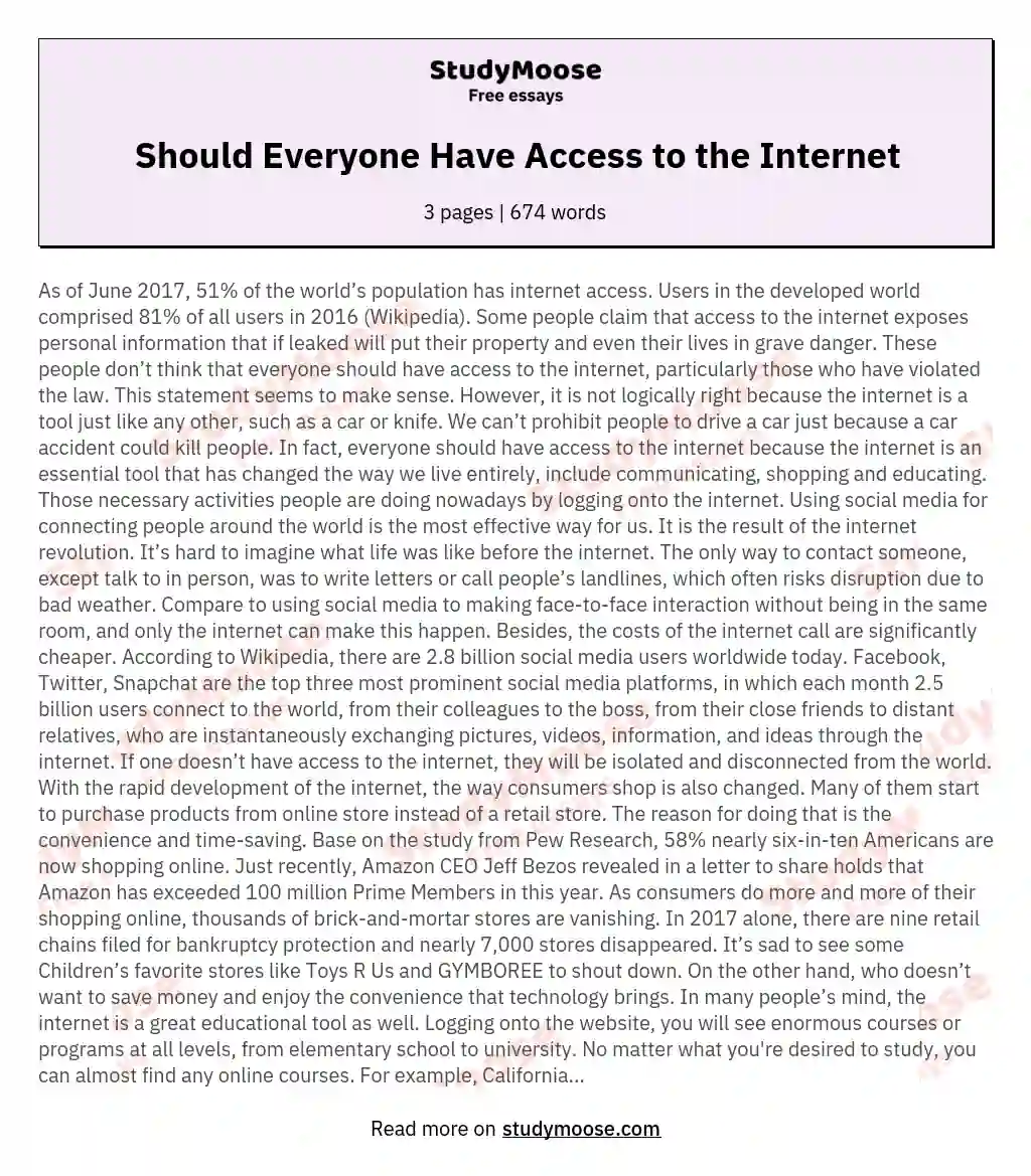 Should Everyone Have Access to the Internet essay