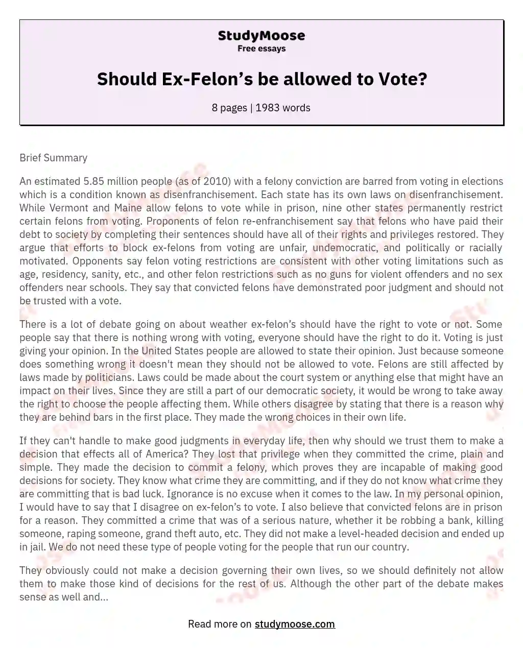 Debating Felon Voting Rights essay