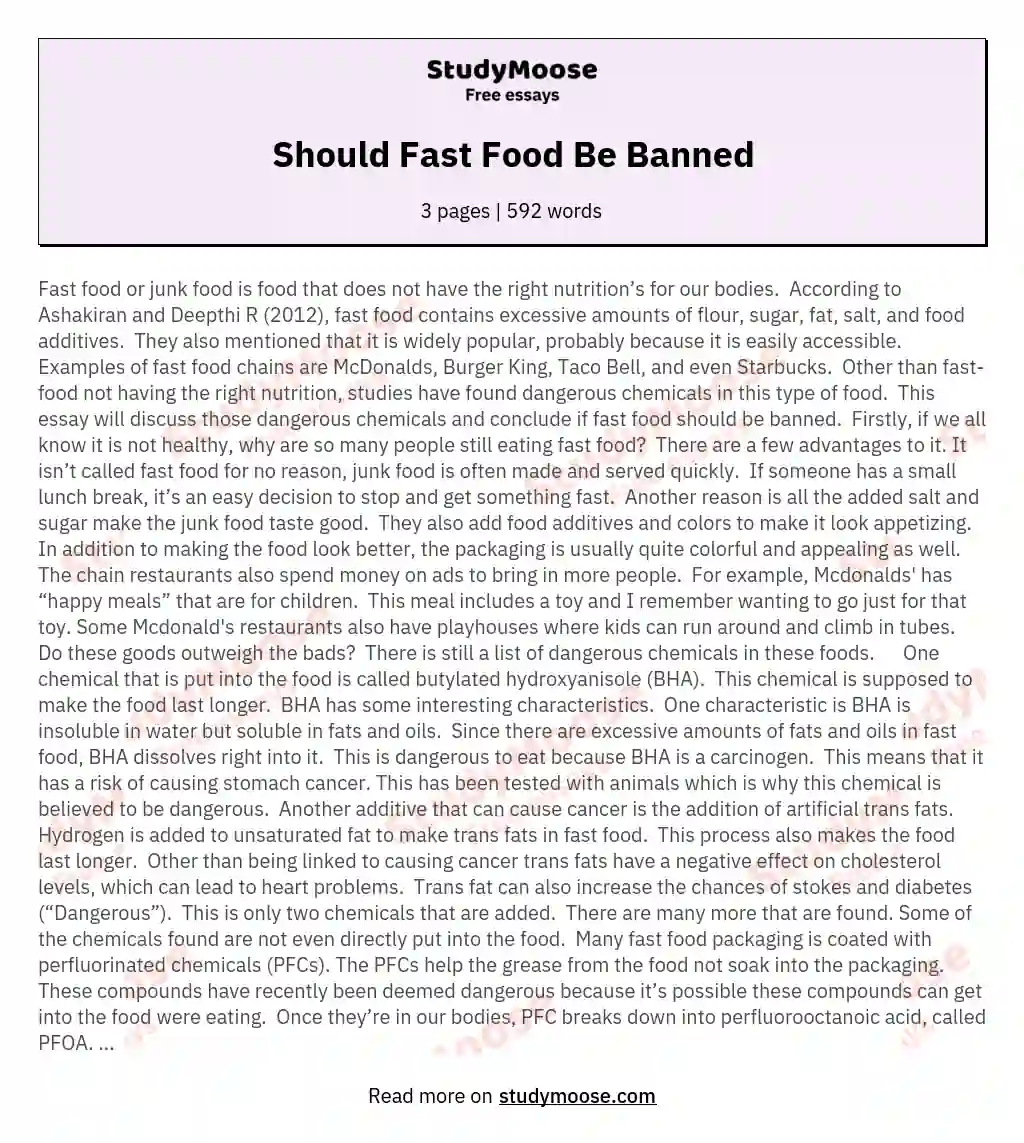 Should Fast Food Be Banned essay