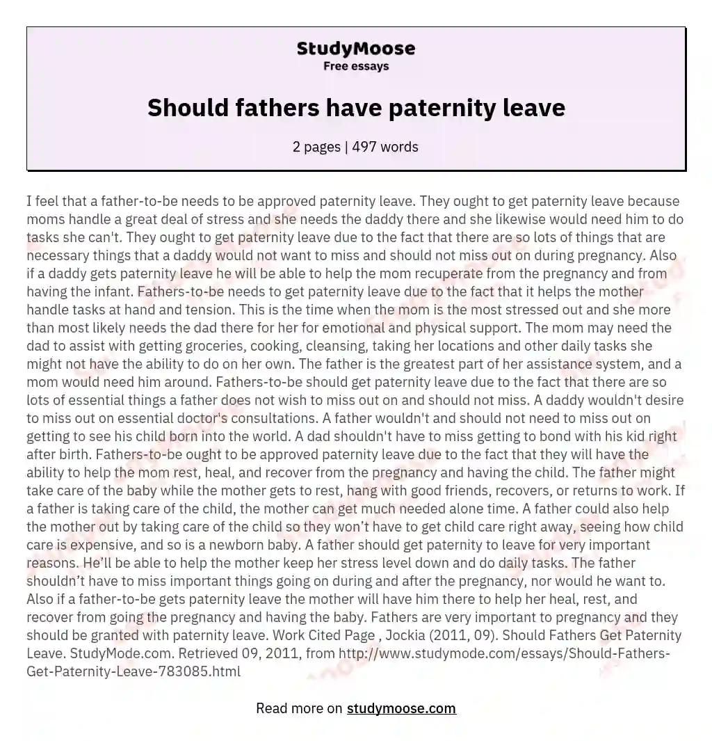 Should fathers have paternity leave essay