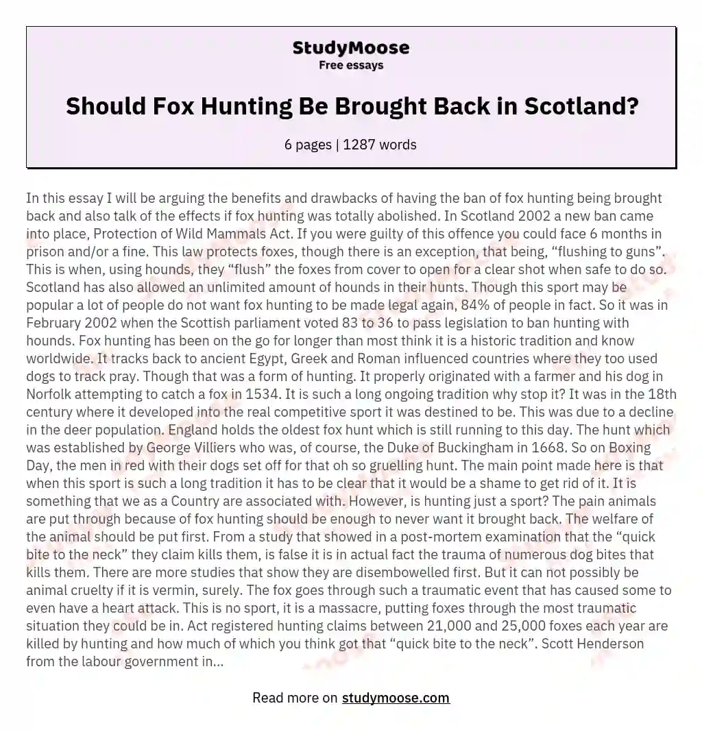 Should Fox Hunting Be Brought Back in Scotland? essay