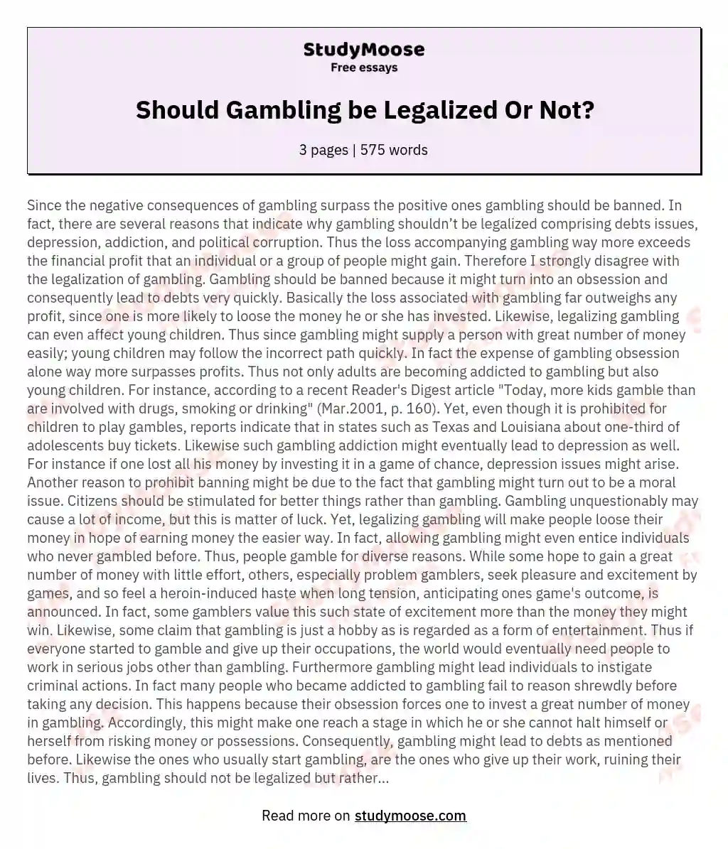 Should Gambling be Legalized Or Not? essay