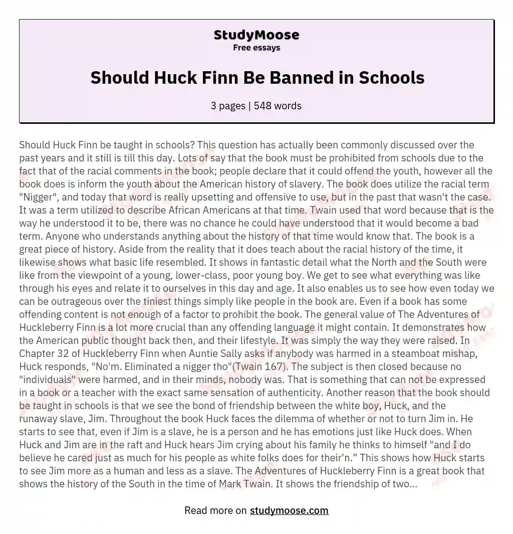 why huckleberry finn should not be banned